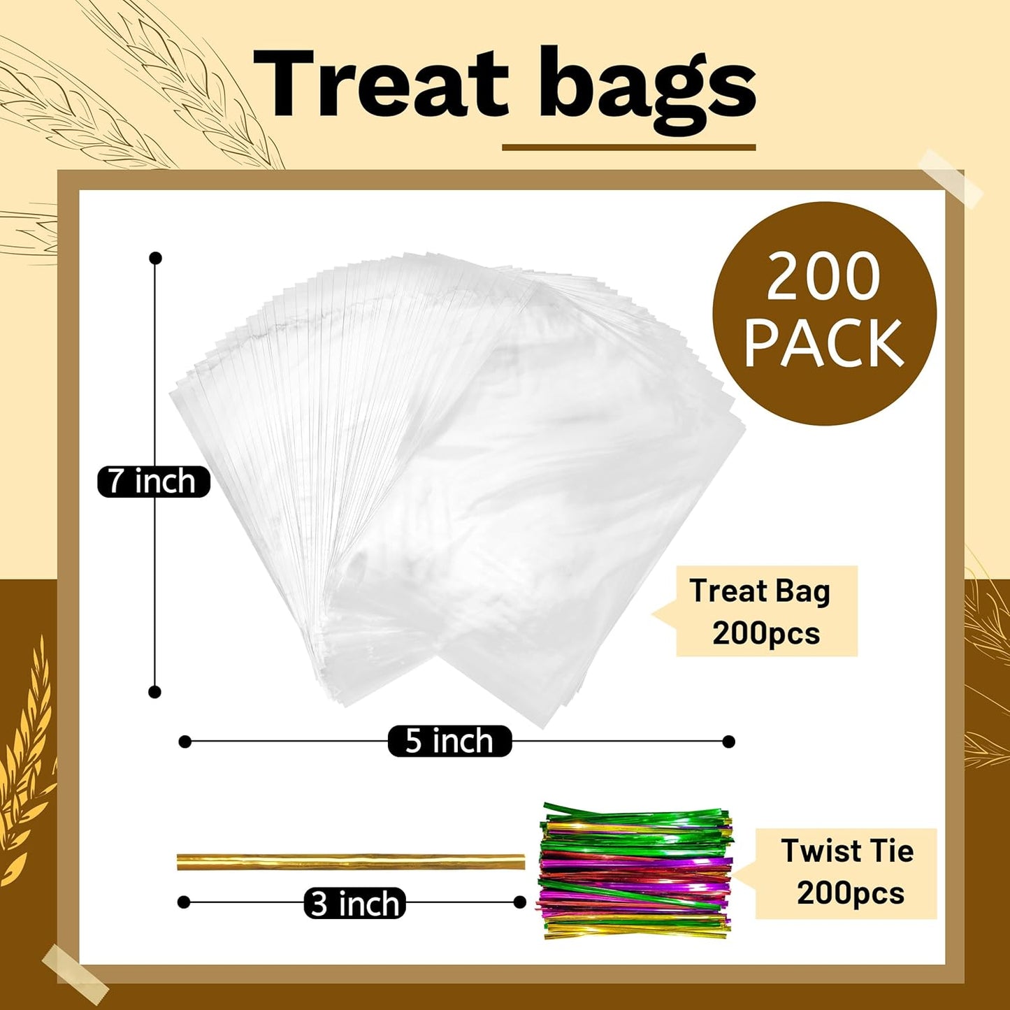 LOKQING Clear Cellophane Treat Bags 6 x 10 in, 100 Pack Mothers Day Gift Bags with Twist Ties, Bags for Cookies, Candy, Party Favors, Bakery Packaging and Small Gifts