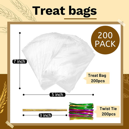 LOKQING Clear Cellophane Treat Bags 6 x 10 in, 100 Pack Mothers Day Gift Bags with Twist Ties, Bags for Cookies, Candy, Party Favors, Bakery Packaging and Small Gifts