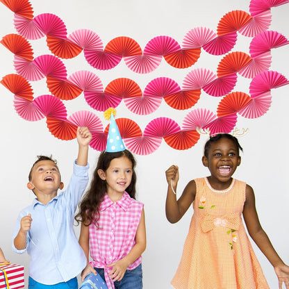 Whaline 3 Pack Paper Fans Garland 15.7 Ft Rose Red Pink Orange Hanging 3D Ornament Banners for Birthday Bachelorette Party Wall Ceiling Decoration