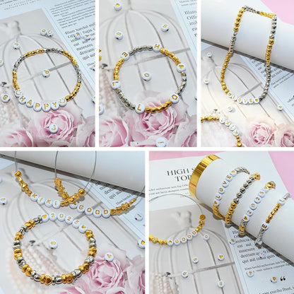 Amaney 1400pcs Glow Letter Beads, Heart Beads Whit Elastic Beading Cord,4x7mm Round Acrylic Alphabet Beads for Friend Bracelet Jewelry Making