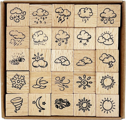 25pcs Mood Expression Wooden Rubber Stamps Kit, Cute Small Emoticon Theme Stamps for Decorative Diary Planner DIY Craft Scrapbook Card Making Letters Journal