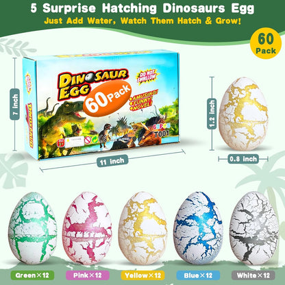 60 Pcs Hatching Dinosaur Eggs for Kids Party Favors, Easter Egg Filled with Toys Novelty Grow in Water Dino Eggs with Toys Inside Easter Basket Stuffers Birthday Gifts, Classroom Prize, Pinata Fillers