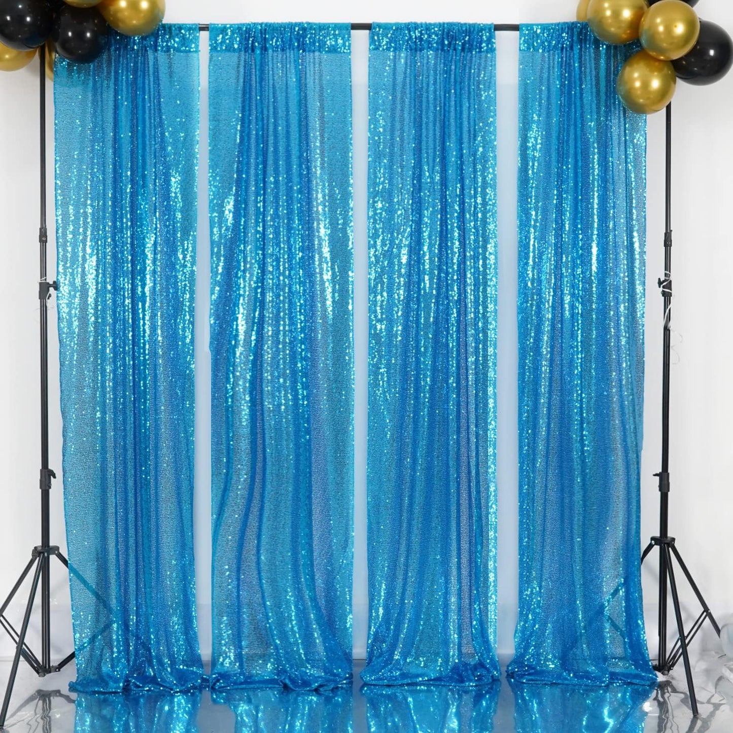 Poise3EHome Black Sequin Backdrop Curtains, 2 Panels 2FTx8FT Glitter Photo Booth Backdrop for Halloween Birthday Bachelorette Wednesday Twilight Party Decorations