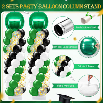 2 Sets Blue and Black White Graduation Balloon Column Stand Kit for Class of 2026, Adjustable Floor Balloon Arch Tower with Foil & Latex Balloons, DIY Decor for Grad Ceremony Backdrop