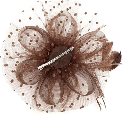 DRESHOW Fascinators Hat Flower Mesh Ribbons Feathers on a Headband and a Clip Tea Party Headwear for Girls and Women - Colors B