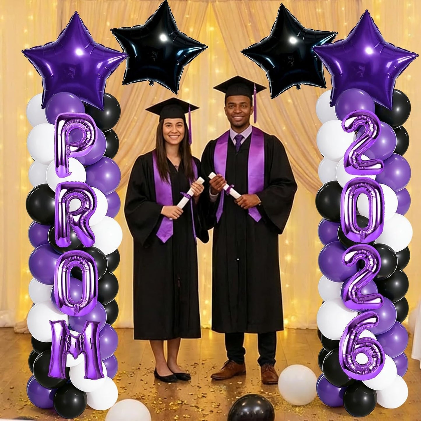 2 Sets Graduation Balloon Column Stand Kits with Balloons 2026 Grad Themed Decoration Navy Blue Balloon Tower Stand Kit for Grad High School & College Celebration Party Decor