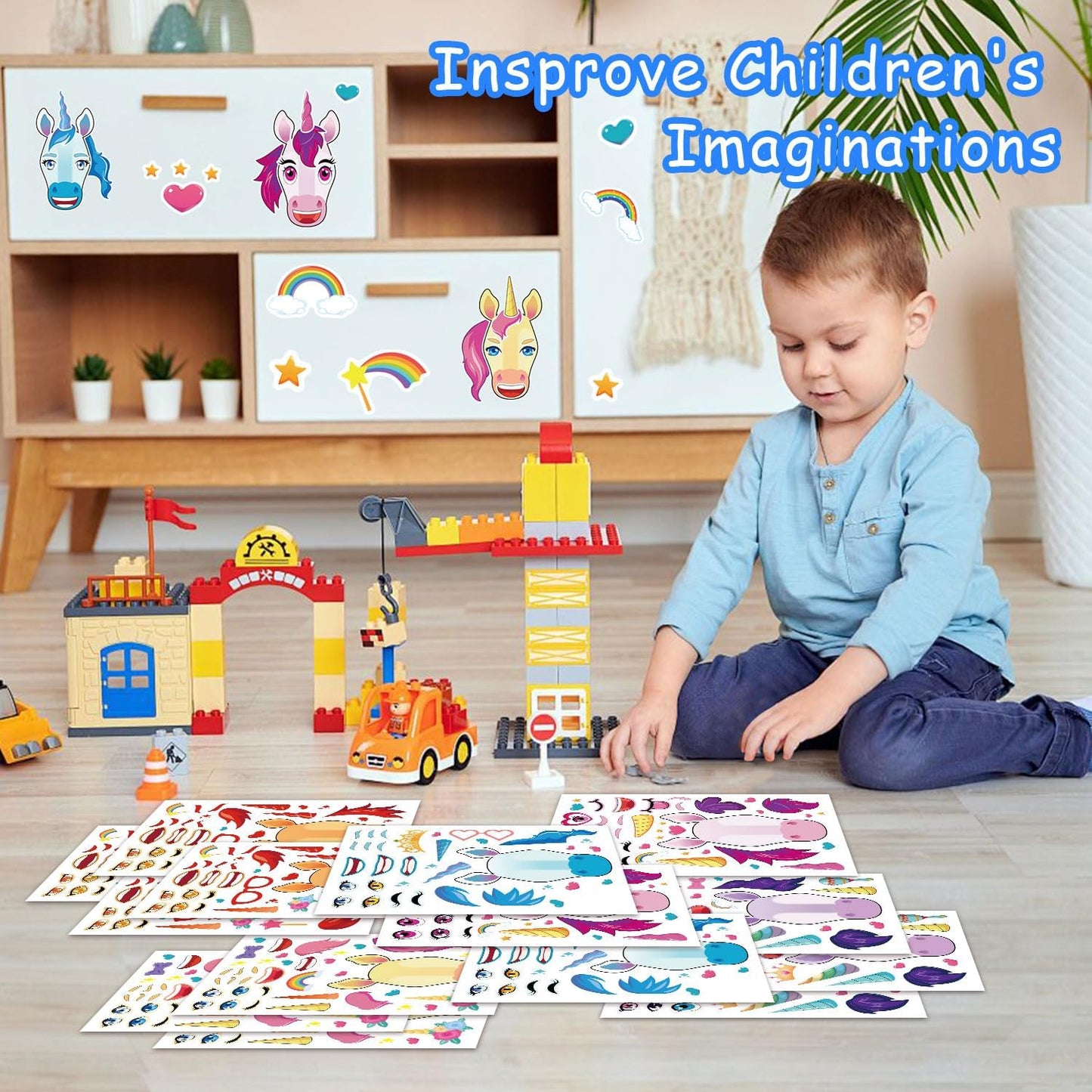 Aowplc 36 Pcs Make-A-Face Sticker Sheets Kids Party Favors Mix and Match Stickers with Dinosaurs, Mermaids, Unicorns, Horses, Farm & Sea Animals for Parties, Birthdays, Classroom Activities & Crafts