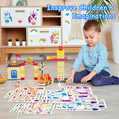 Aowplc 36 Pcs Make-A-Face Sticker Sheets Kids Party Favors Mix and Match Stickers with Dinosaurs, Mermaids, Unicorns, Horses, Farm & Sea Animals for Parties, Birthdays, Classroom Activities & Crafts