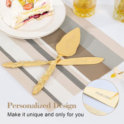 Wedding Cake Knife and Server Set, Personalized Gold Cake Cutting Set for Wedding, Engraved Classic Cake Knives Cutter Set, Pie Server, Birthday Bridal Quinceañera Gift (CUS-Flower)