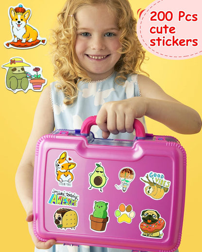 200Pcs Water Bottle Stickers for Kids, Cute Stickers for Water Bottles, Vinyl Waterproof Aesthetic Laptop Sticker Pack Classroom Prizes Skateboard for Kids Teens Girls Students (Cute-200pcs)
