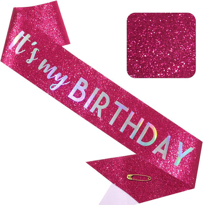 It's My Birthday Sash Black Glitter Sash with Hot Pink Foil Happy Birthday Decorations for Women Girls Men Boys Black Party Decorations