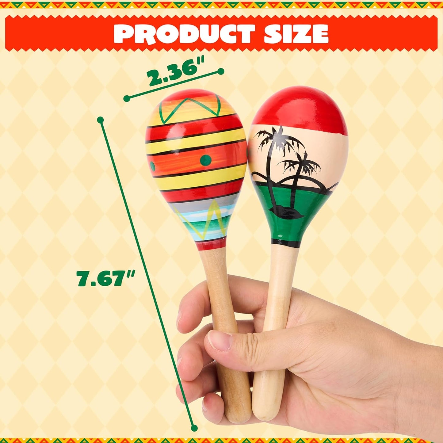 JOYIN 4 PCS Cinco De Mayo 7.6" Wooden Maracas for Kids, Maraca Magic, Wooden Noisemaker for Mexican Fiesta Party Favors, Musical Fun Parties, Luau Party, Carnivals, Taco Tuesday Event