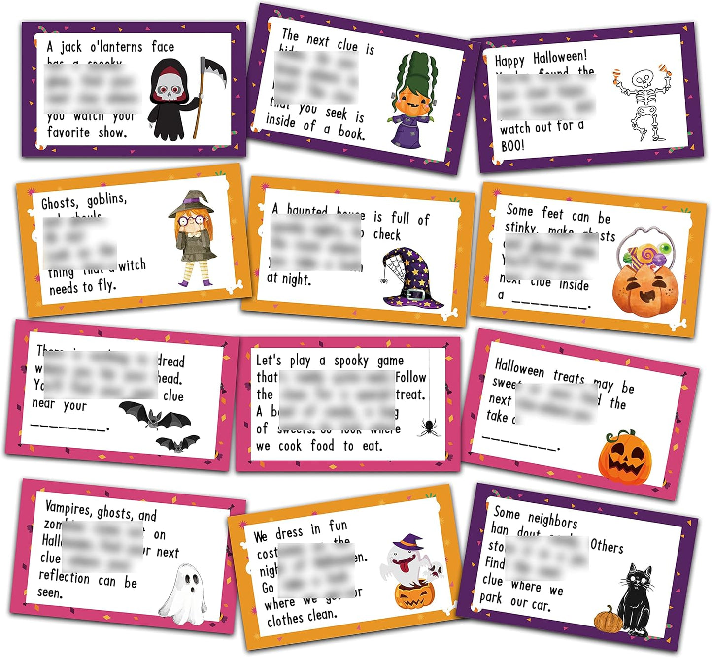 MagicalParty Scavenger Treasure Hunt - Fall Halloween Game Cards With Witch & Pumpkin, 12 Cards With Colourful Envelopes
