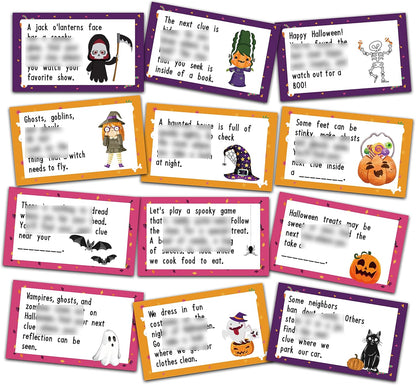 MagicalParty Scavenger Treasure Hunt - Fall Halloween Game Cards With Witch & Pumpkin, 12 Cards With Colourful Envelopes