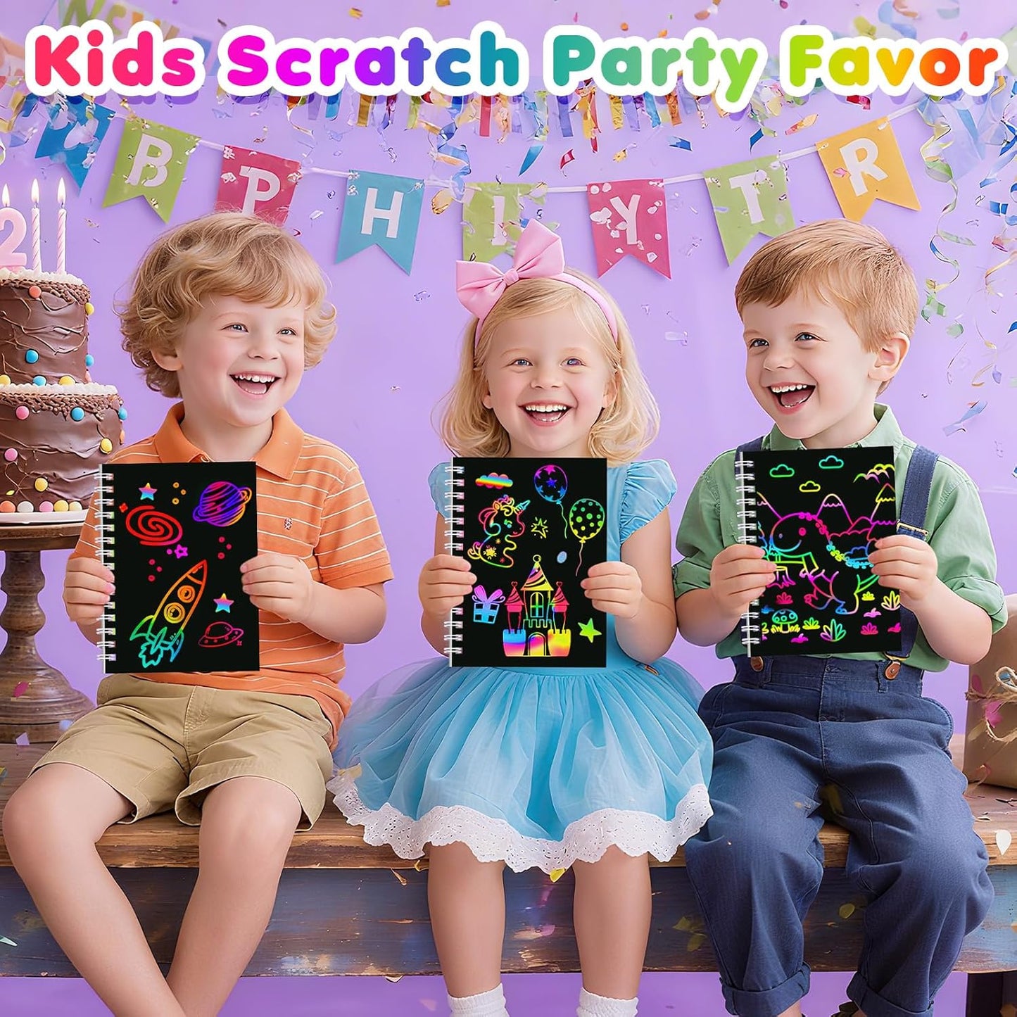 Elover Party Favors for Kids 4-8-12: 24 Pack Scratch Rainbow Art Crafts Notebook, Coloring Book Goodie Bags Stuffers Kit, Bulk Birthday Gift Classroom Prizes Girl Boy Toddler