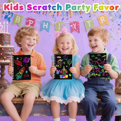 Elover Party Favors for Kids 4-8-12: 24 Pack Scratch Rainbow Art Crafts Notebook, Coloring Book Goodie Bags Stuffers Kit, Bulk Birthday Gift Classroom Prizes Girl Boy Toddler