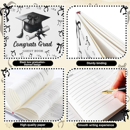 Patelai Pink Bow Graduation Guest Book Class of 2026 Party Decorations Leather Graduation Guest Signature Party Sign Gift with Pen, 112 Pages (Congrats Grad)