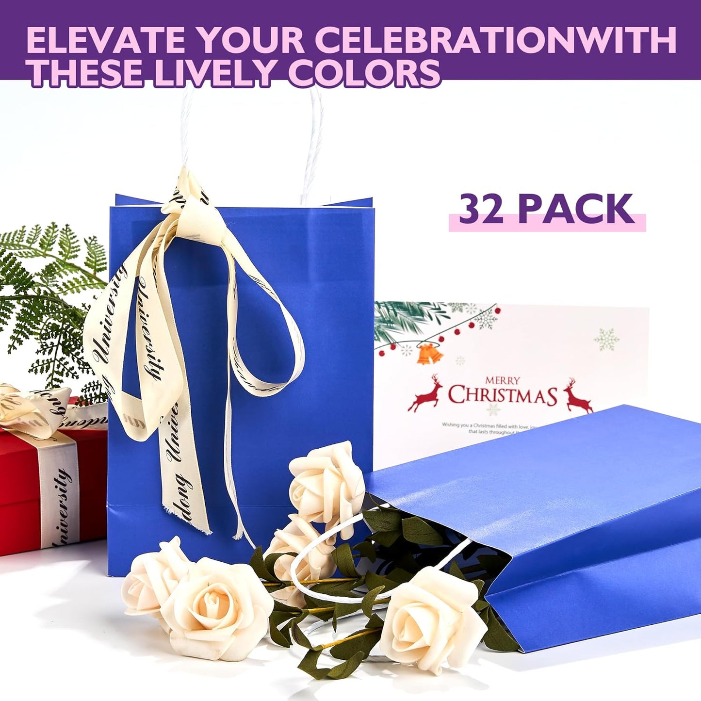 32 Pack Paper Gift Bags with Handles, 5.8"×3.2"×8.25" Party Favor Bags, Gift Bags, Small Gift Bags with Handles, Party Bags, Small Goodie Bags Bulk for Birthday, Crafts, Wedding, Party Supplies (8 Colors)