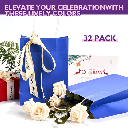 32 Pack Paper Gift Bags with Handles, 5.8"×3.2"×8.25" Party Favor Bags, Gift Bags, Small Gift Bags with Handles, Party Bags, Small Goodie Bags Bulk for Birthday, Crafts, Wedding, Party Supplies (8 Colors)