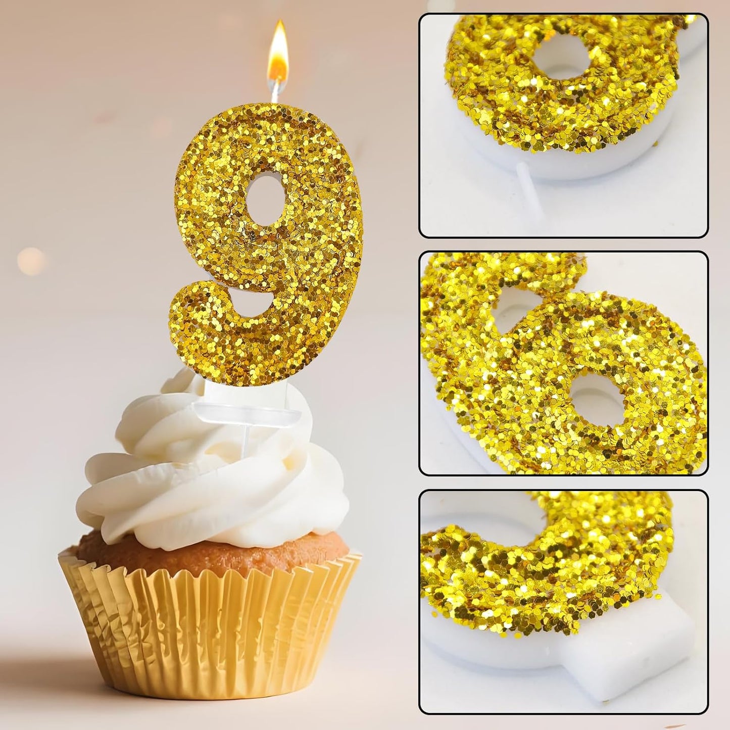 Birthday Number Candles, Glitter Number Candle Cake Decorations with Sequins, Cupcake Decorations for Girls, Women, Party Anniversary Celebrations (Number 6, Purple)