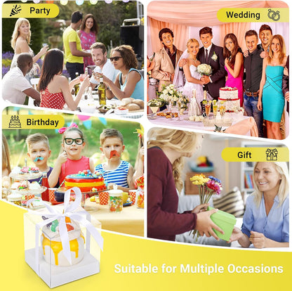 EUSOAR Individual Cupcake Holder, 50pcs 3.5 Inch Plastic Black Cupcake Containers with Lids, Single Transparent Display Clear Cupcake Carrier with Ribbon and Inserts for Wedding Party Favor