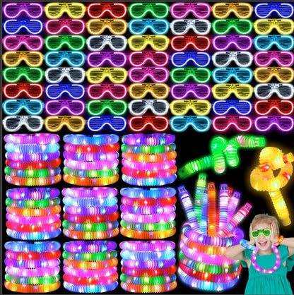44 Pcs Glow in the Dark Party Supplies 20 LED Light Up Glasses 24 Glow Sticks LED Party Favors Light Up Pop Tubes Flash Glasses LED Bracelet Necklace for Birthday Wedding Goodie Bag