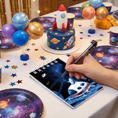 Teling 24 Pieces Outer Space Notepads Galaxy Mini Notebooks Space Birthday Party Favors Astronaut Rocket Planet Mini Spiral Notepads for Solar System Birthday Party Teacher Rewards