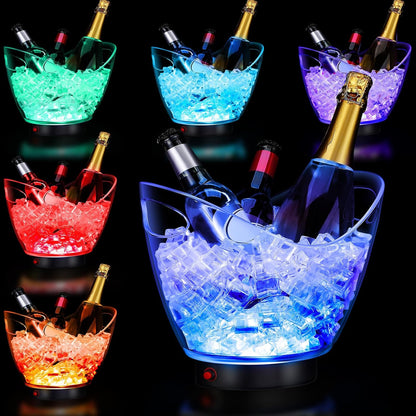Umigy 2 Pcs 5L LED Ice Buckets Clear Plastic Ice Bucket Large Capacity Light RGB Colorful LED Cooler with Lights for Champagne Wine Beer Party Bar Club