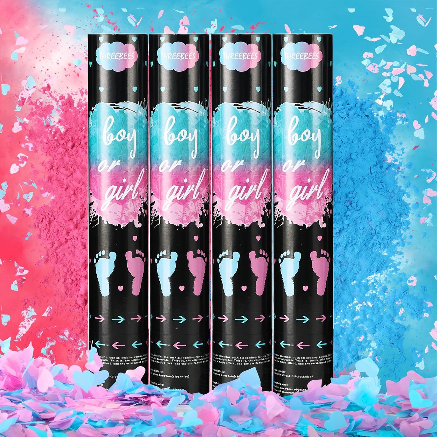 Gender Reveal Confetti Cannon, 4 Pack Biodegradable Confetti Paper with Cornstarch Powder, Confetti Blaster for Girl Gender Reveal, Party Poppers, Pink