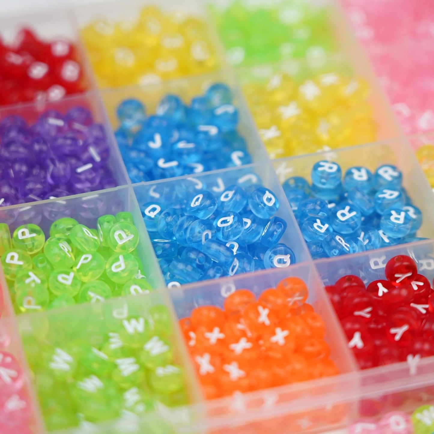 Melius 1450Pcs Acrylic Glow Letter Beads, Alphabetical Glowing in The Dark Beads in 28 Grid Box for Jewelry Making, DIY Bracelets, Necklaces, Key Chains (Glowing, 4x7mm)