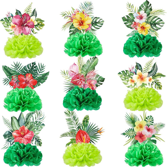 Hotop 9 Pcs Hawaii Luau Party Decorations Honeycomb Centerpieces, Aloha Tropical Theme Table Decorations Tiki Centerpieces for Hawaii Luau Table Decor Tiki Tropical Centerpiece Party Supplies