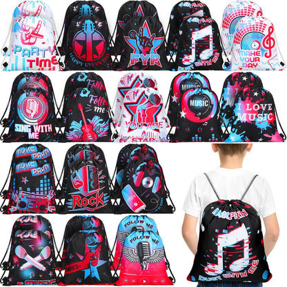 Funtery 32 Pcs Glow Party Drawstring Bags Glow Party Favors Neon Birthday Treat Bags for Teens Social Media Theme Gifts School Travel Supplies, 11.81 x 9.84 Inch