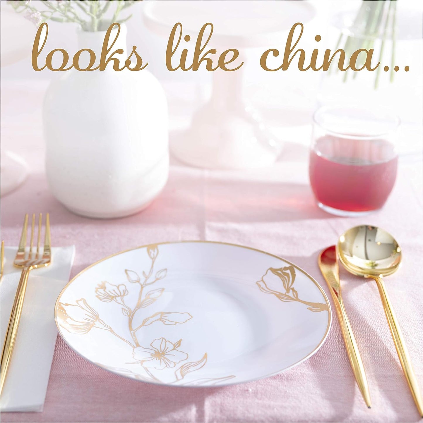 PLASTICPRO [16 OZ 20 Count] White Plastic Floral Design Party Soup bowls With Gold Rim Premium heavyweight Elegant Disposable Tableware Dishes