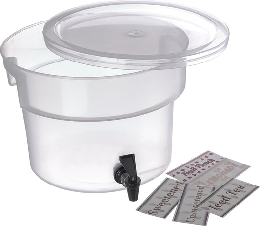 Carlisle FoodService Products Round Beverage Dispenser Drink Dispenser with Spigot for Catering, Plastic, 5 Gallons, White