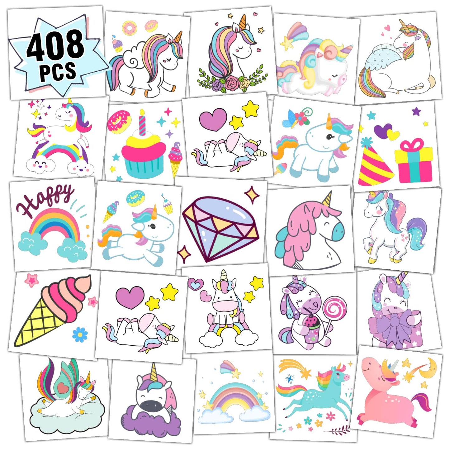 Partywind 408 PCS Kids Tattoos for Party Supplies, Individually Wrapped Sheet Temporary Tattoos Stickers for Kids Goodie Bag Stuffers, Fun Birthday Party Favors - Mixed