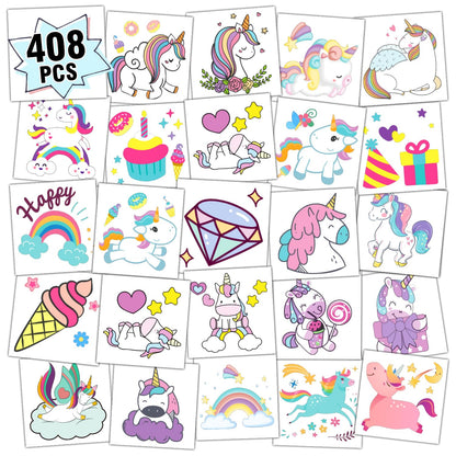 Partywind 408 PCS Kids Tattoos for Party Supplies, Individually Wrapped Sheet Temporary Tattoos Stickers for Kids Goodie Bag Stuffers, Fun Birthday Party Favors - Mixed