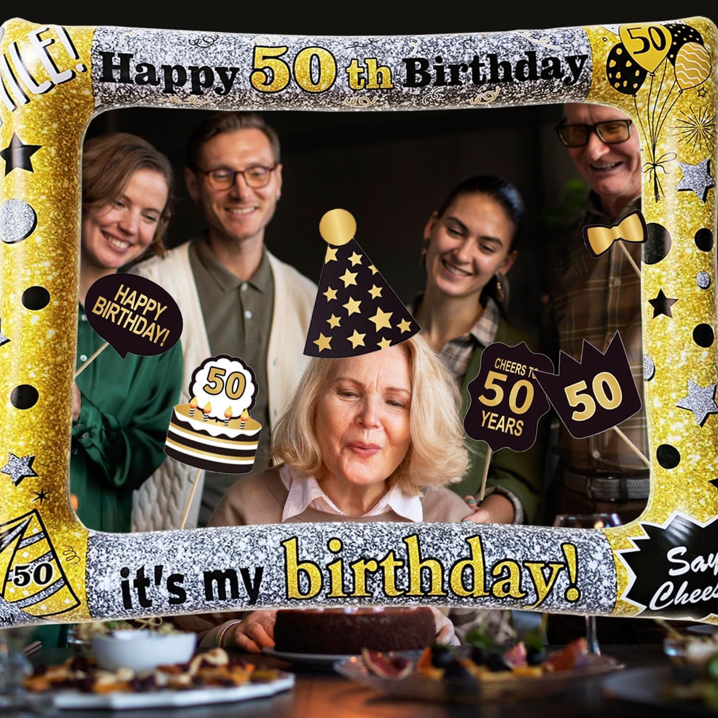 50th Birthday Inflatable Photo Booth Set - Giant Selfie Photo Booth Frame & Props - Polyvinyl Chloride