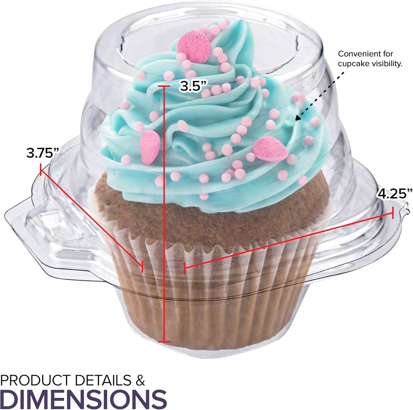 Stock Your Home Individual Cupcake Containers, 50 Pack, Cupcake Holder with Lid, Plastic Single Cupcake Container, Muffin Container, Stackable, BPA Free