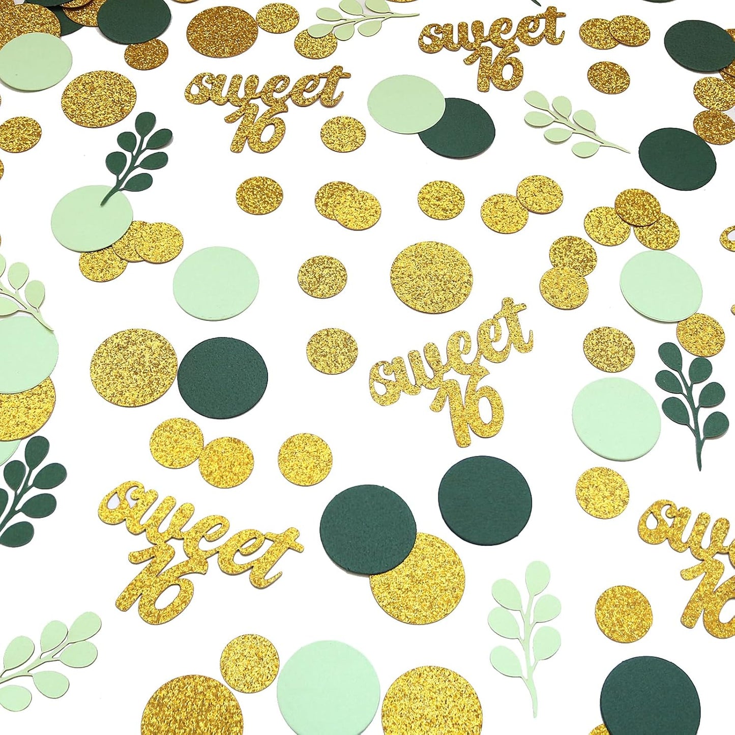 300PC Greenery Happy Birthday Confetti for Table Gold Glitter and Sage Green Birthday Party Decorations for Kids/Adult