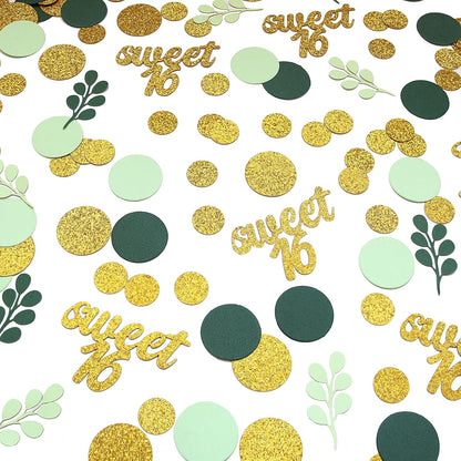 300PC Greenery Happy Birthday Confetti for Table Gold Glitter and Sage Green Birthday Party Decorations for Kids/Adult