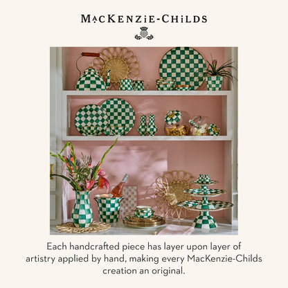 MACKENZIE-CHILDS Enamel Pedestal Platter, Round Cake Stand, Large, Black-and-White Courtly Check