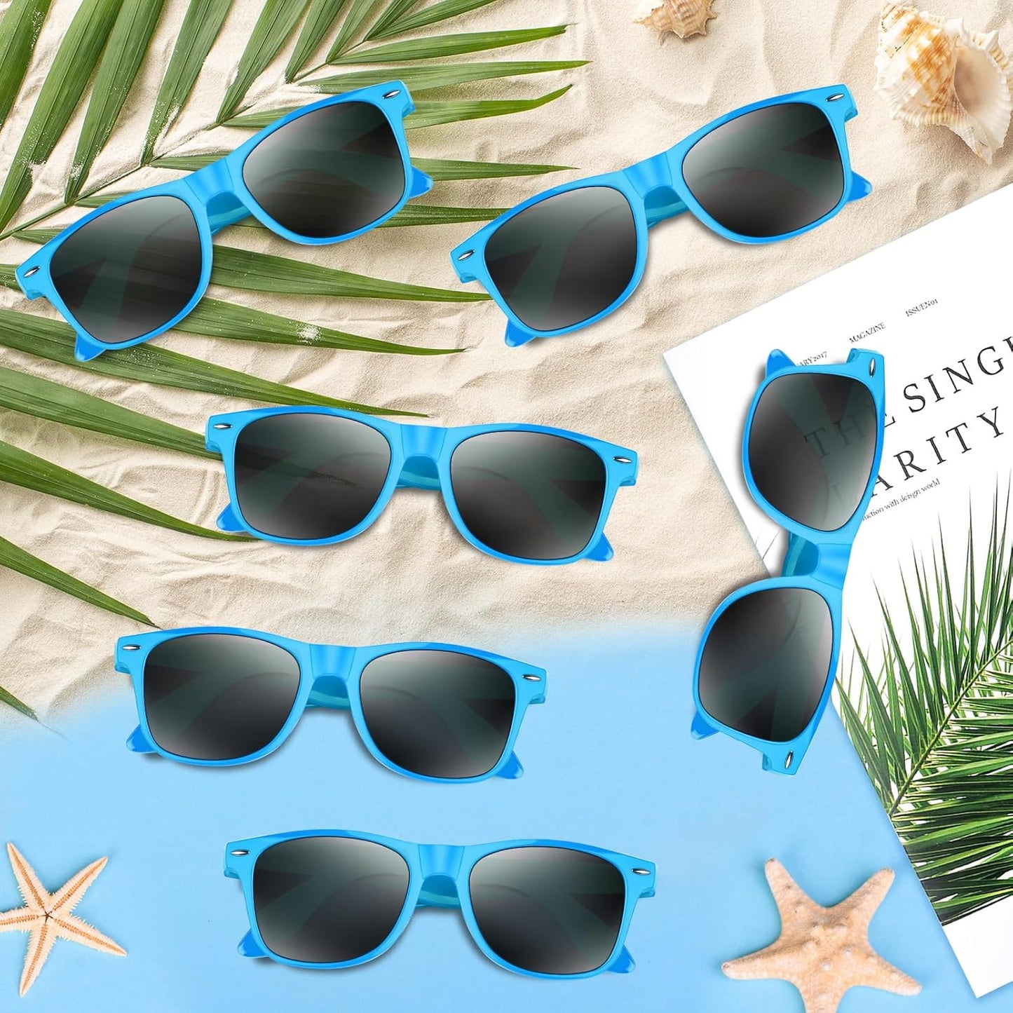 NEBURORA 6 Pack Black Sunglasses Bulk Retro Black Shades Party Sunglasses for Adult Men Women Summer Beach Party Accessories