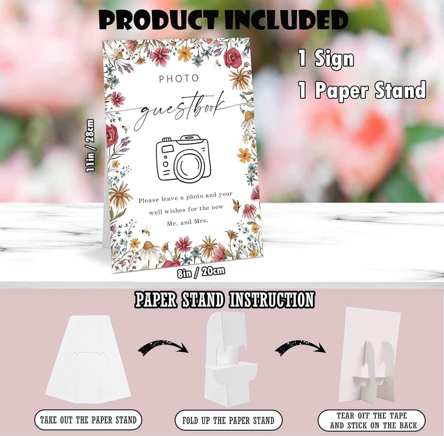Wild Flower Audio Guest Book Sign, Baby in Bloom Love is in Bloom Decorations, Bridal Shower Baby Shower Wedding Signs for Reception, Floral Party Table Decor, 8 x 11 Inch