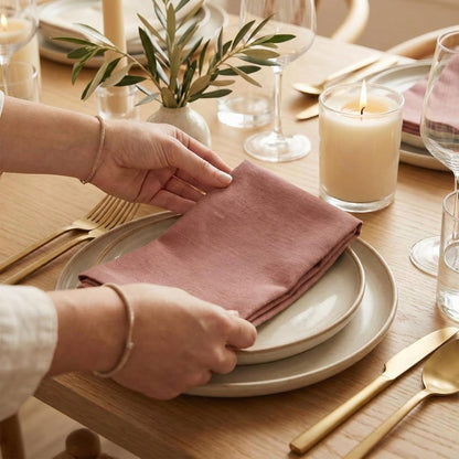 ACCENTHOME Natural Cotton Linen Napkin Set of 12 18x18 inch Dinner Napkins - Washable Soft Premium Hotel Quality Reusable Hemmed Edges Napkins Perfect Table Linens for Family Dinners, Weddings