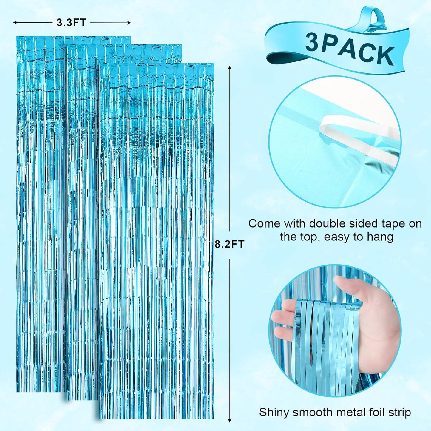 Voircoloria 3 Pack 3.3x8.2 Feet Gold Foil Fringe Backdrop Curtains, Tinsel Streamers, Fringe Backdrop for 2025 New Years Eve, Graduation, Birthday, Baby Shower, Gender Reveal, Disco Party - Colors B