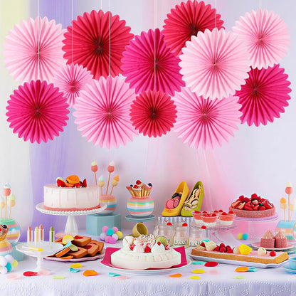 BestoFun 12PCS Paper Fans Hot Pink Party Decorations Tissue Paper Flowers Decorations Paper Fans Party Decorations for Girl Groovy Birthday Baby Shower Wedding Bachelorette Room Wall Hanging Décor