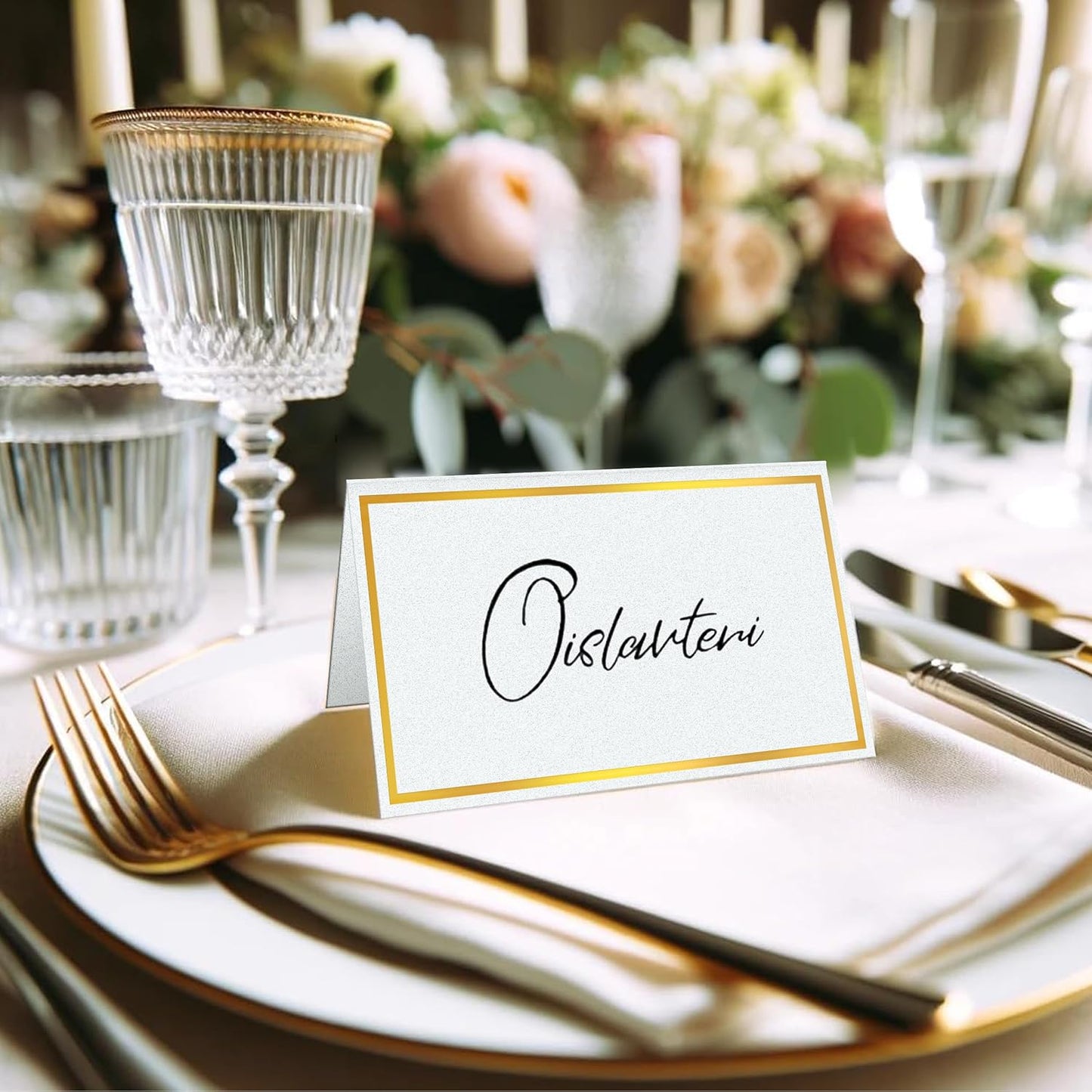 100 Pack Gold Table Cards Place Cards Name Cards for Table Setting, 250g Pearled Table Tents Name Tents, Avery Place Cards for Wedding, Meeting, Party, Reserved Seating Sign (Gold)