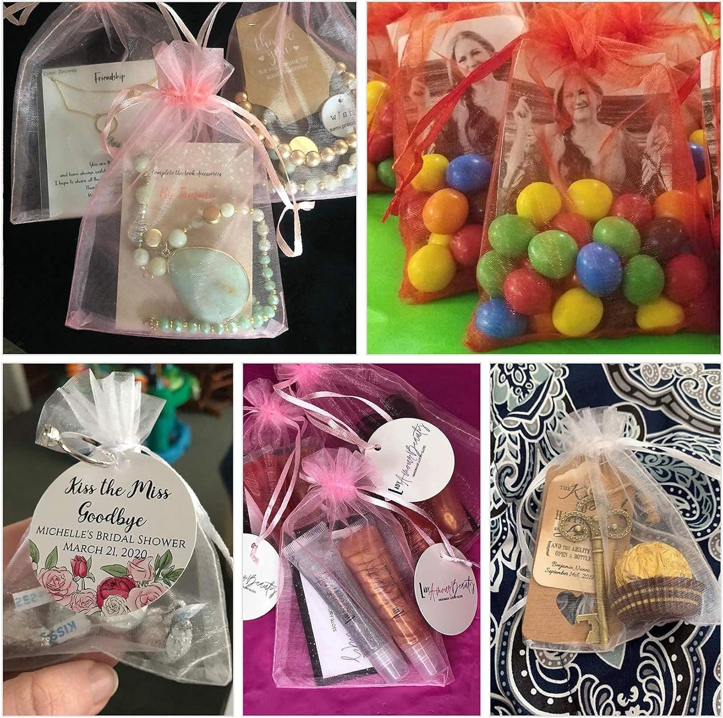 ANZNKU Pink Organza Bags 4 x 6 in 50PCS, Small Gift Bags for Goodie Candy Jewelry Soap Packaging, Cute Little Mesh Bag Drawstring Bulk for Wedding Birthday Party Favor Baby Shower & Easter Gifts Wrap