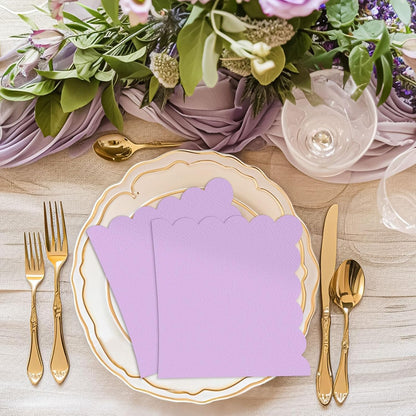 NatNarr 120 Pcs Cocktail Napkins Pink Mothers Day Paper Napkins Light Pink Dessert Beverage Napkin Cute Scalloped Party Napkin for Baby Bridal Shower, Birthday, 5 x 5 Inch