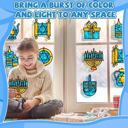 QOUBAI 32 Sets Stars Suncatchers Craft Back to School DIY Stained Glass Window Patriotic 4th of July Paper Craft Home School Classroom Decor Kid Birthday Gift Creative Art Activity Game - Colors B